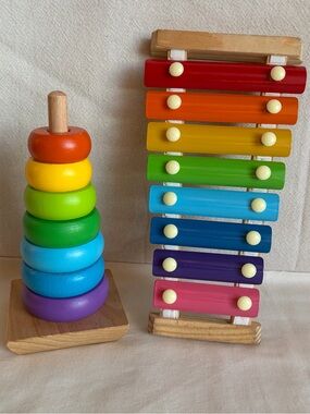 Melissa & Doug Wooden Rainbow Stacker and Rainbow xylophone Toddler Toys